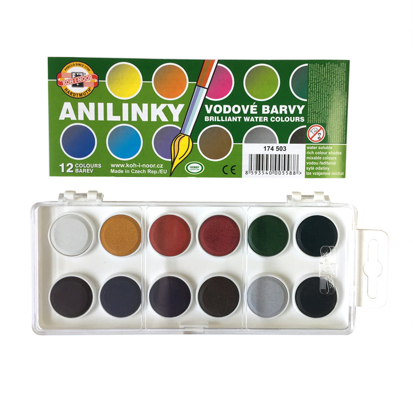 Koh-i-Noor Anilinky Brilliant Watercolours, 12 colours