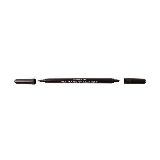 Twin-Tip Permanent Marker Pens, Various Tips, Black, Pack of 12