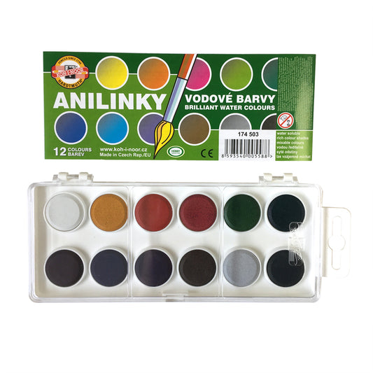 Koh-i-Noor Anilinky Brilliant Watercolours, 12 colours